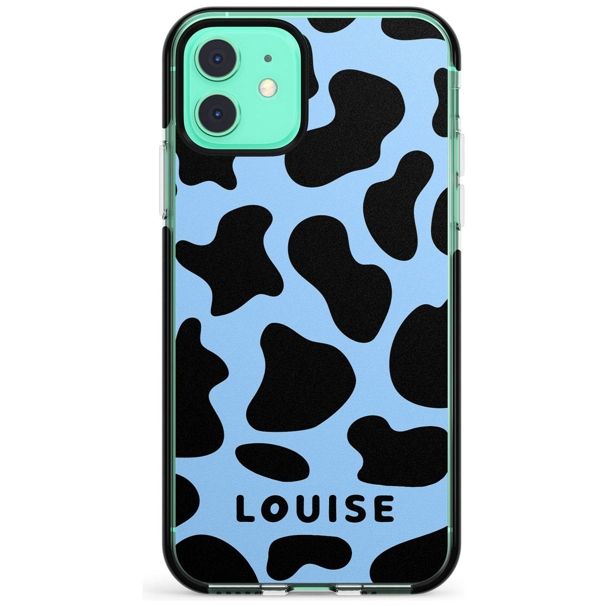 Personalised Blue and Black Cow Print Black Impact Phone Case for iPhone 11 Pro Max