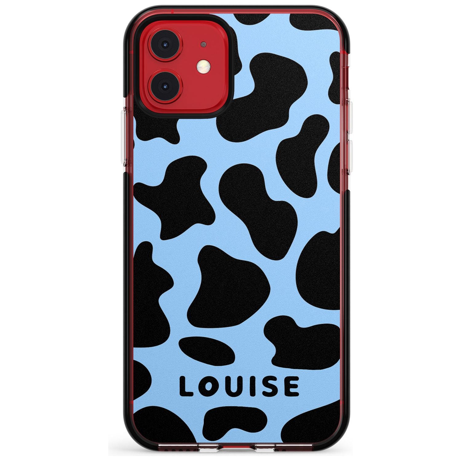 Personalised Blue and Black Cow Print Black Impact Phone Case for iPhone 11 Pro Max