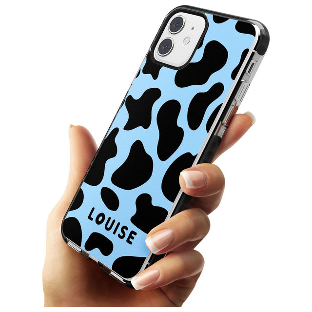 Personalised Blue and Black Cow Print Black Impact Phone Case for iPhone 11 Pro Max