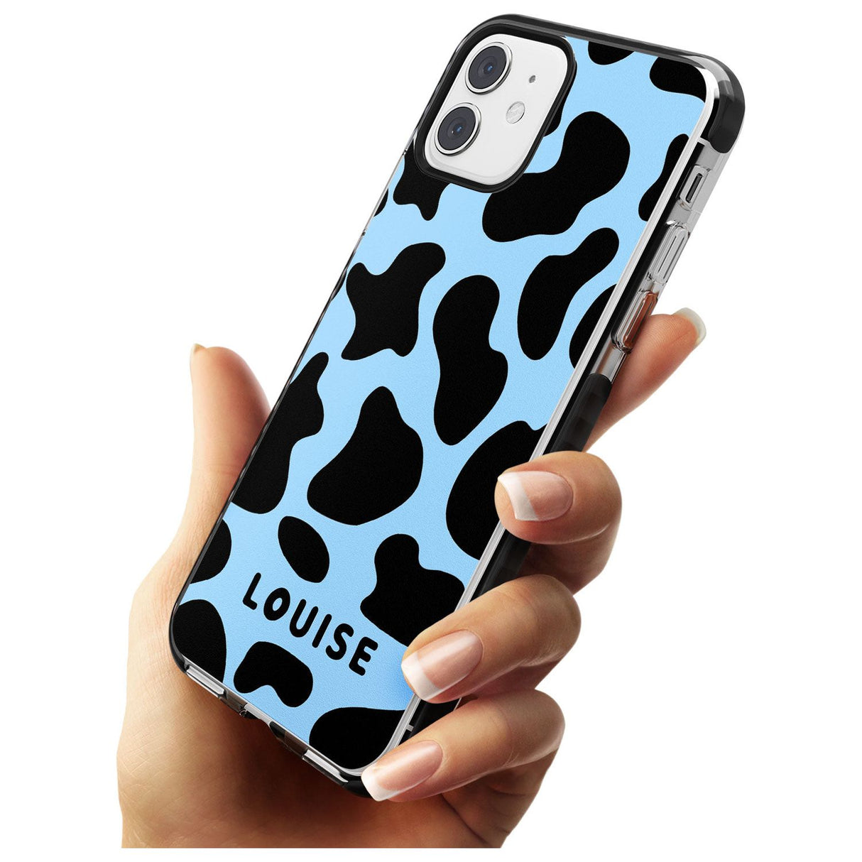 Personalised Blue and Black Cow Print Black Impact Phone Case for iPhone 11 Pro Max