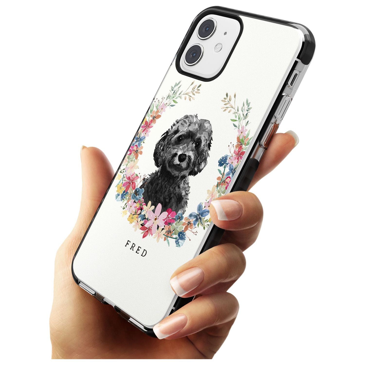 Black Cockapoo - Watercolour Dog Portrait Black Impact Phone Case for iPhone 11