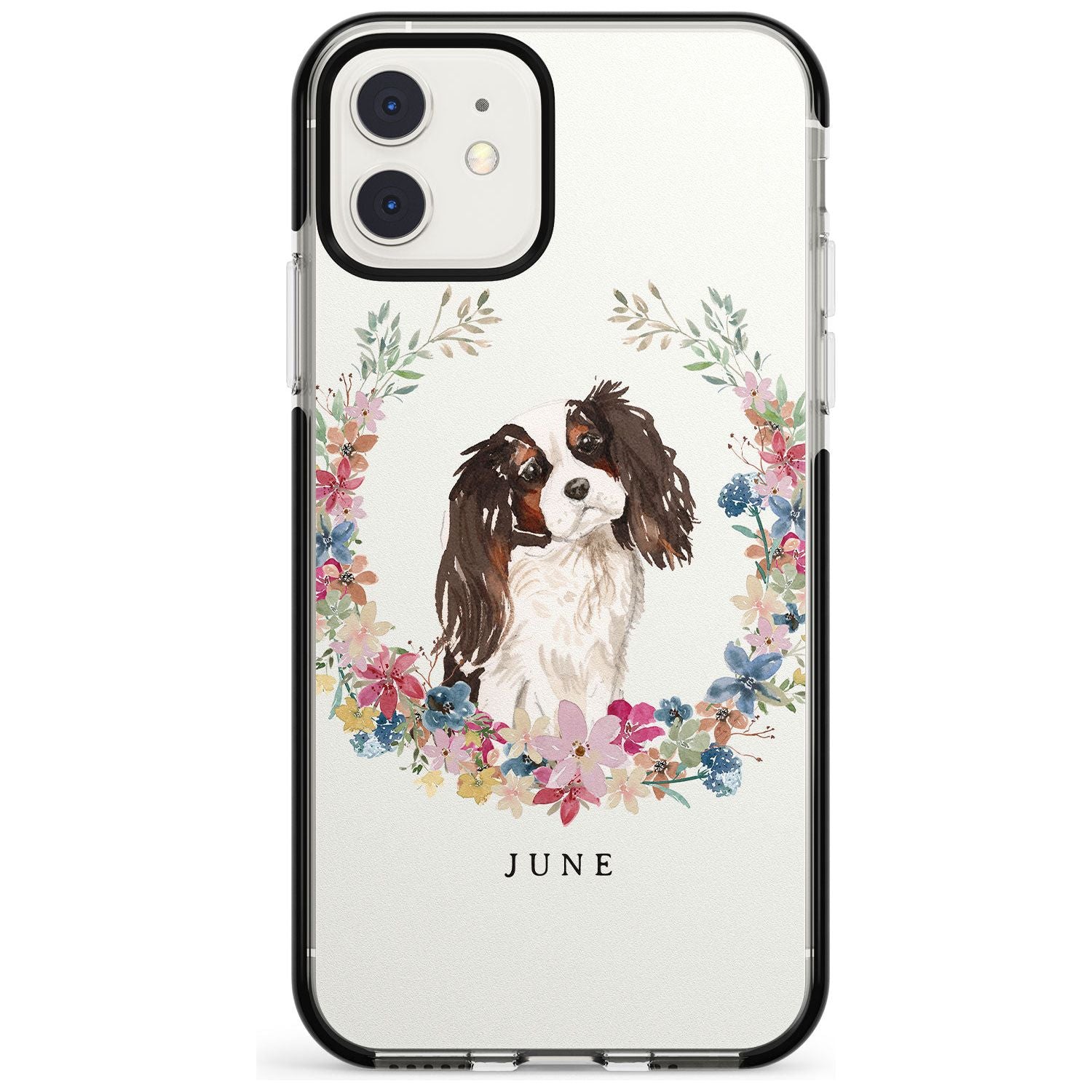Tri Coloured King Charles Watercolour Dog Portrait Black Impact Phone Case for iPhone 11