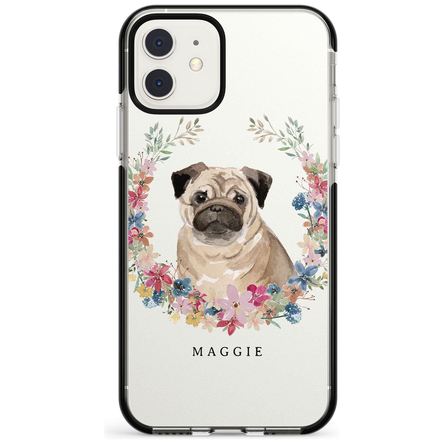 Pug - Watercolour Dog Portrait Black Impact Phone Case for iPhone 11