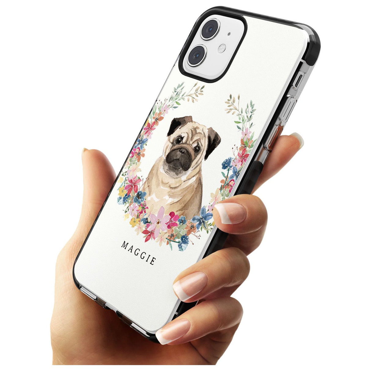 Pug - Watercolour Dog Portrait Black Impact Phone Case for iPhone 11