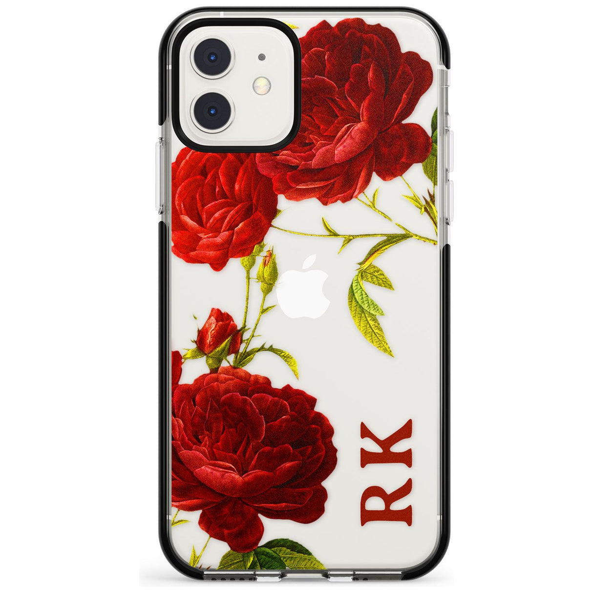 Custom Clear Vintage Floral Red Roses Black Impact Phone Case for iPhone 11
