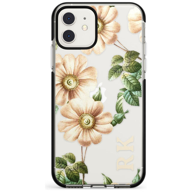 Custom Clear Vintage Floral Cream Anemones Black Impact Phone Case for iPhone 11
