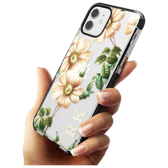 Custom Clear Vintage Floral Cream Anemones Black Impact Phone Case for iPhone 11