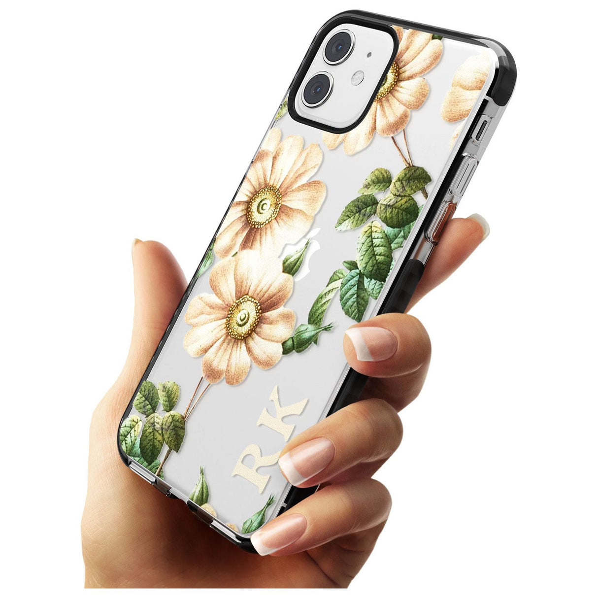 Custom Clear Vintage Floral Cream Anemones Black Impact Phone Case for iPhone 11