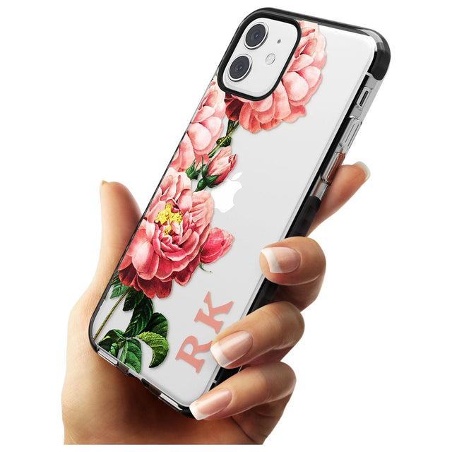 Custom Clear Vintage Floral Pink Peonies Black Impact Phone Case for iPhone 11