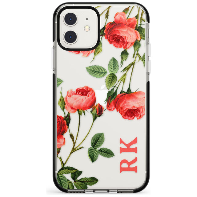Custom Clear Vintage Floral Pink Roses Black Impact Phone Case for iPhone 11