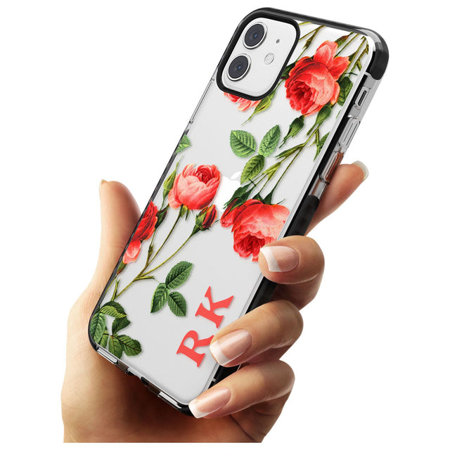 Custom Clear Vintage Floral Pink Roses Black Impact Phone Case for iPhone 11