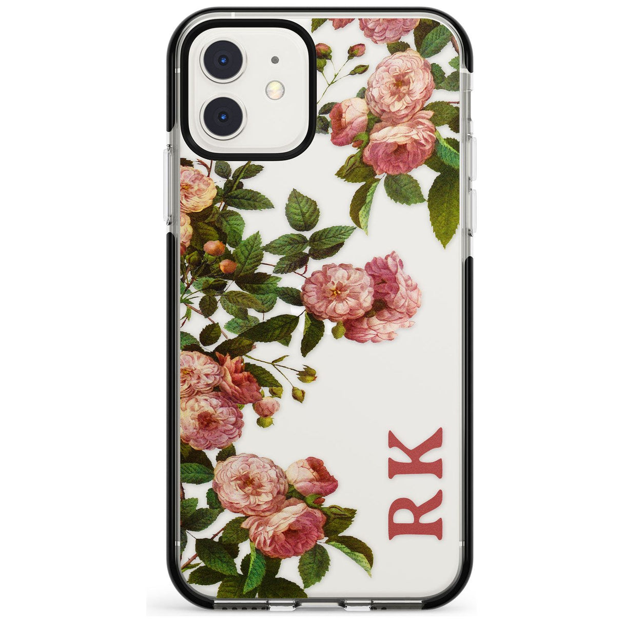 Custom Clear Vintage Floral Pink Garden Roses Black Impact Phone Case for iPhone 11