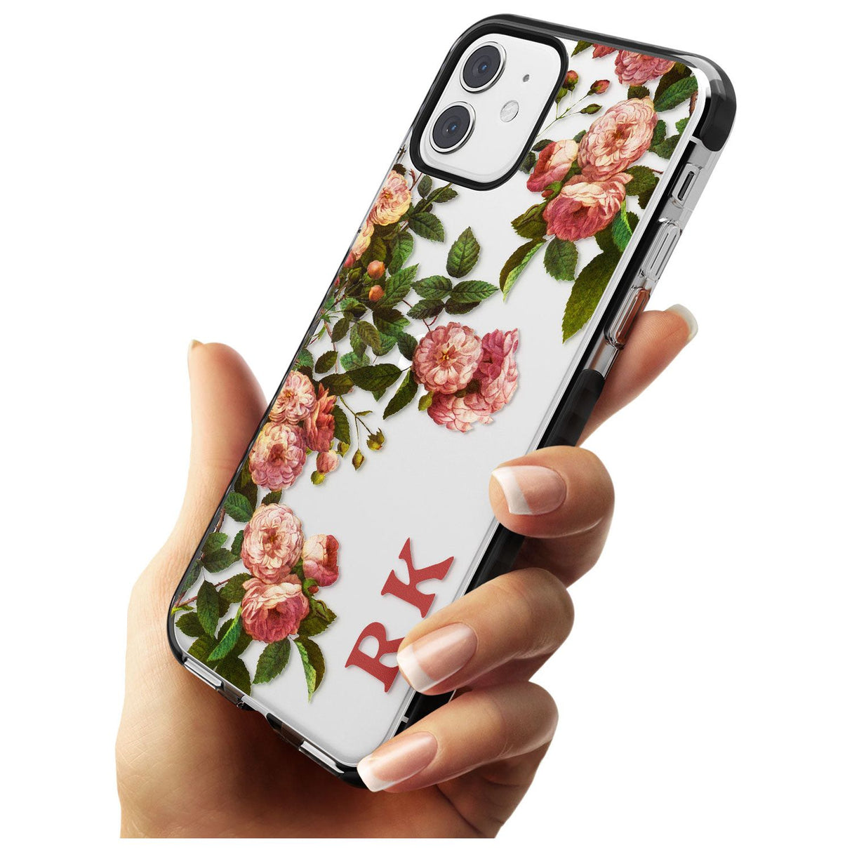 Custom Clear Vintage Floral Pink Garden Roses Black Impact Phone Case for iPhone 11