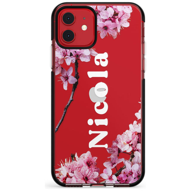 Cherry Blossoms with Custom Text Pink Fade Impact Phone Case for iPhone 11 Pro Max