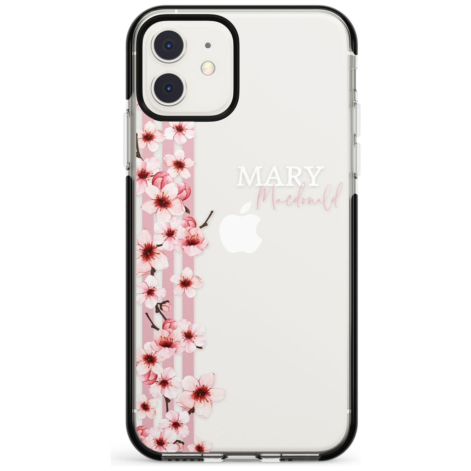 Cherry Blossoms & Stripes Transparent  Pink Fade Impact Phone Case for iPhone 11 Pro Max