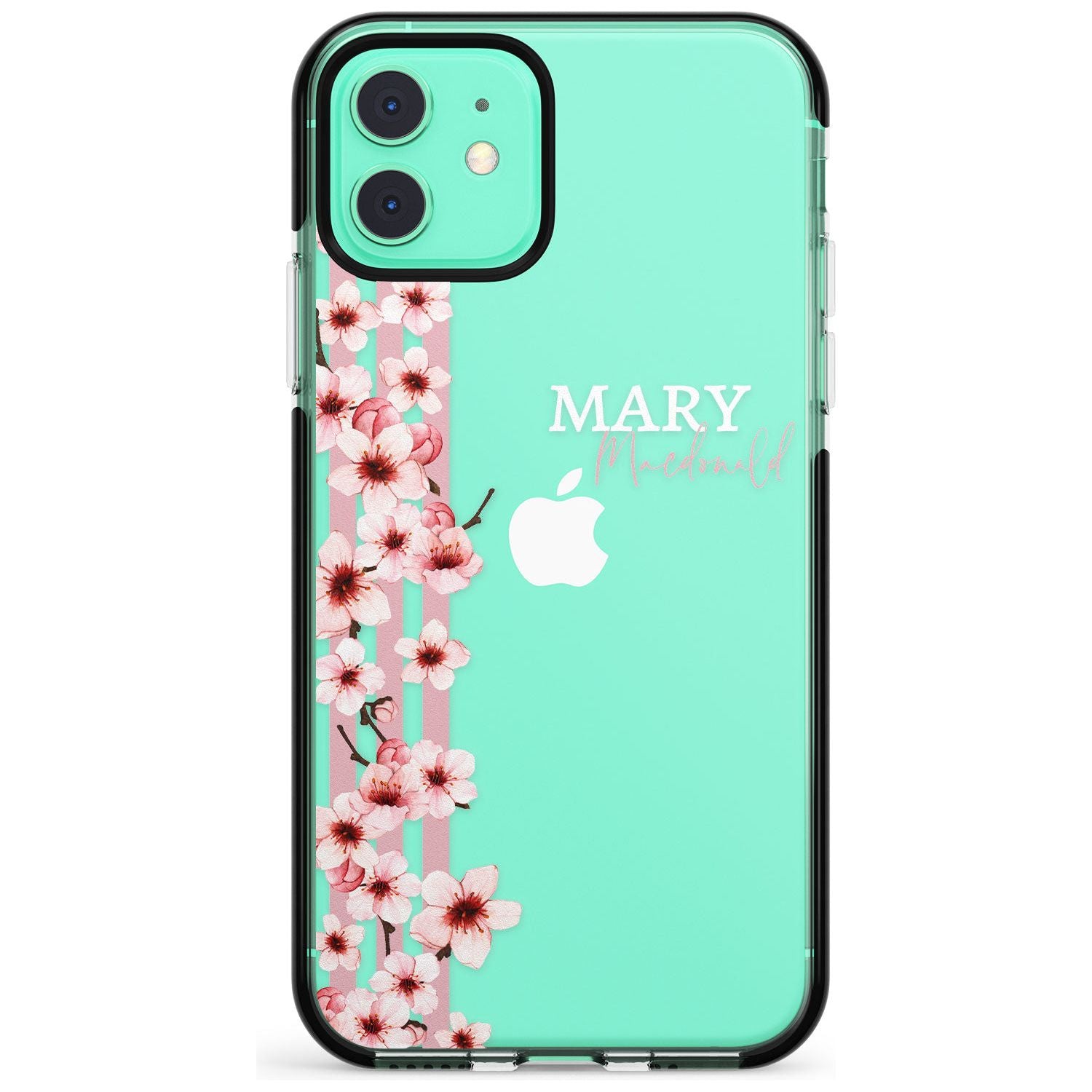 Cherry Blossoms & Stripes Transparent  Pink Fade Impact Phone Case for iPhone 11 Pro Max
