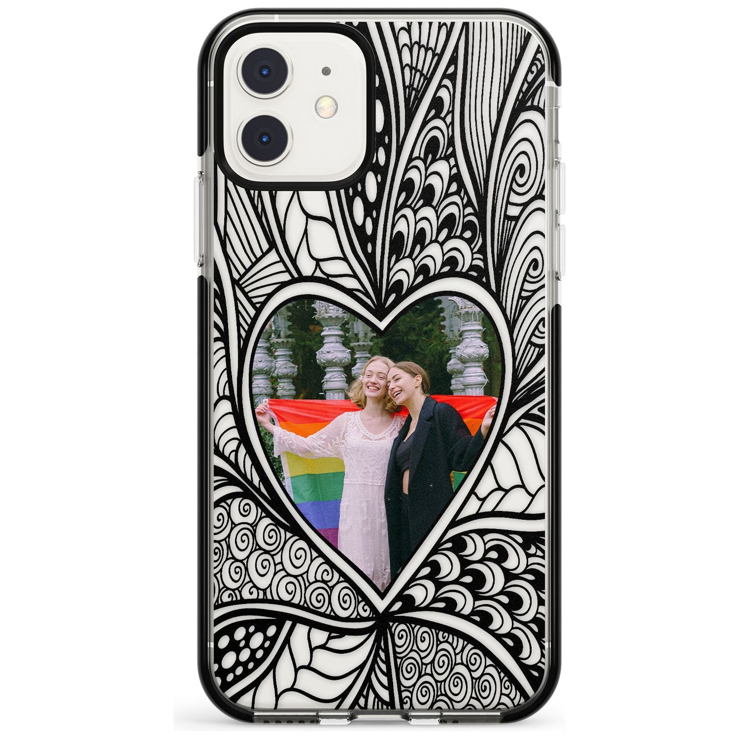 Personalised Henna Heart Photo Case Black Impact Phone Case for iPhone 11 Pro Max