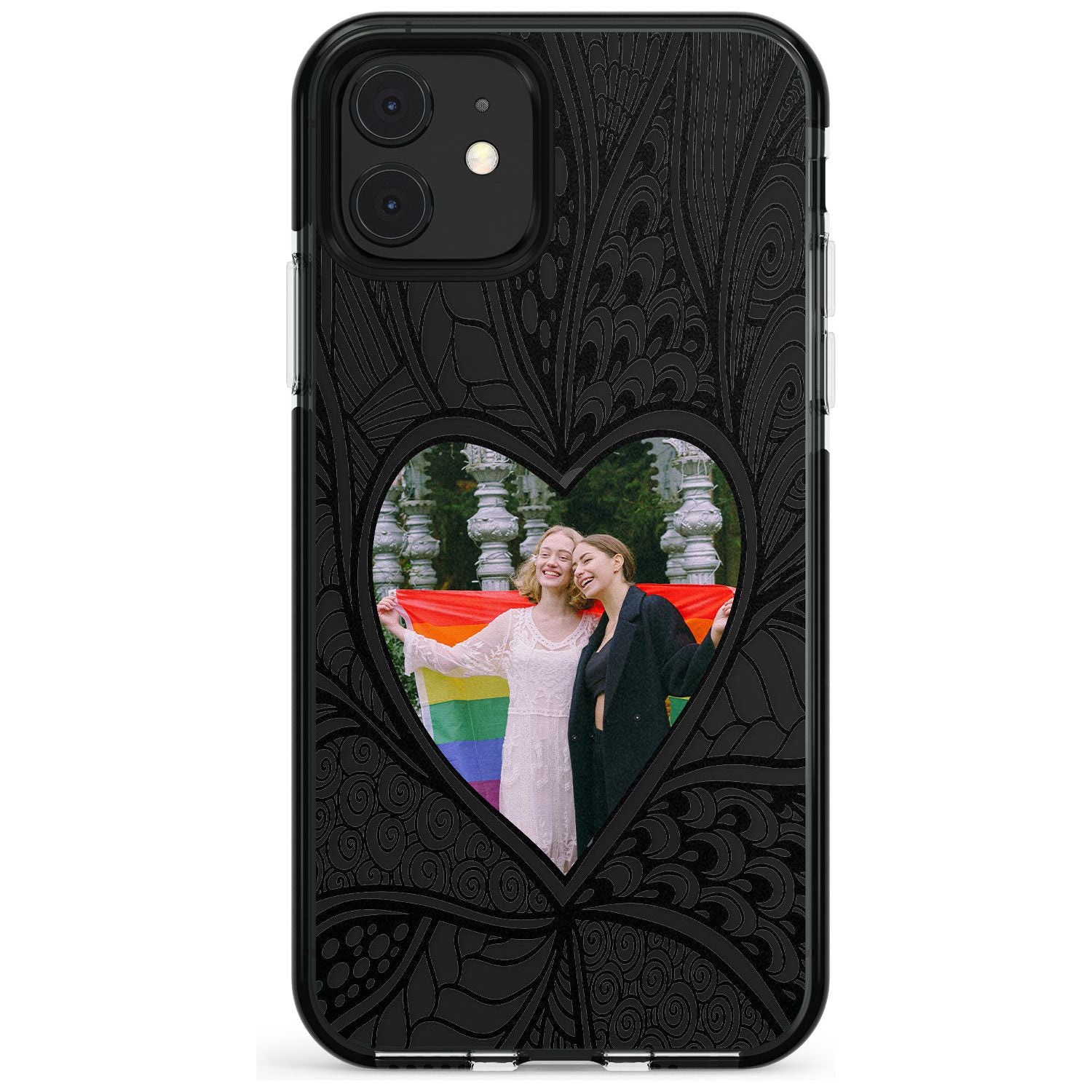 Personalised Henna Heart Photo Case Black Impact Phone Case for iPhone 11 Pro Max