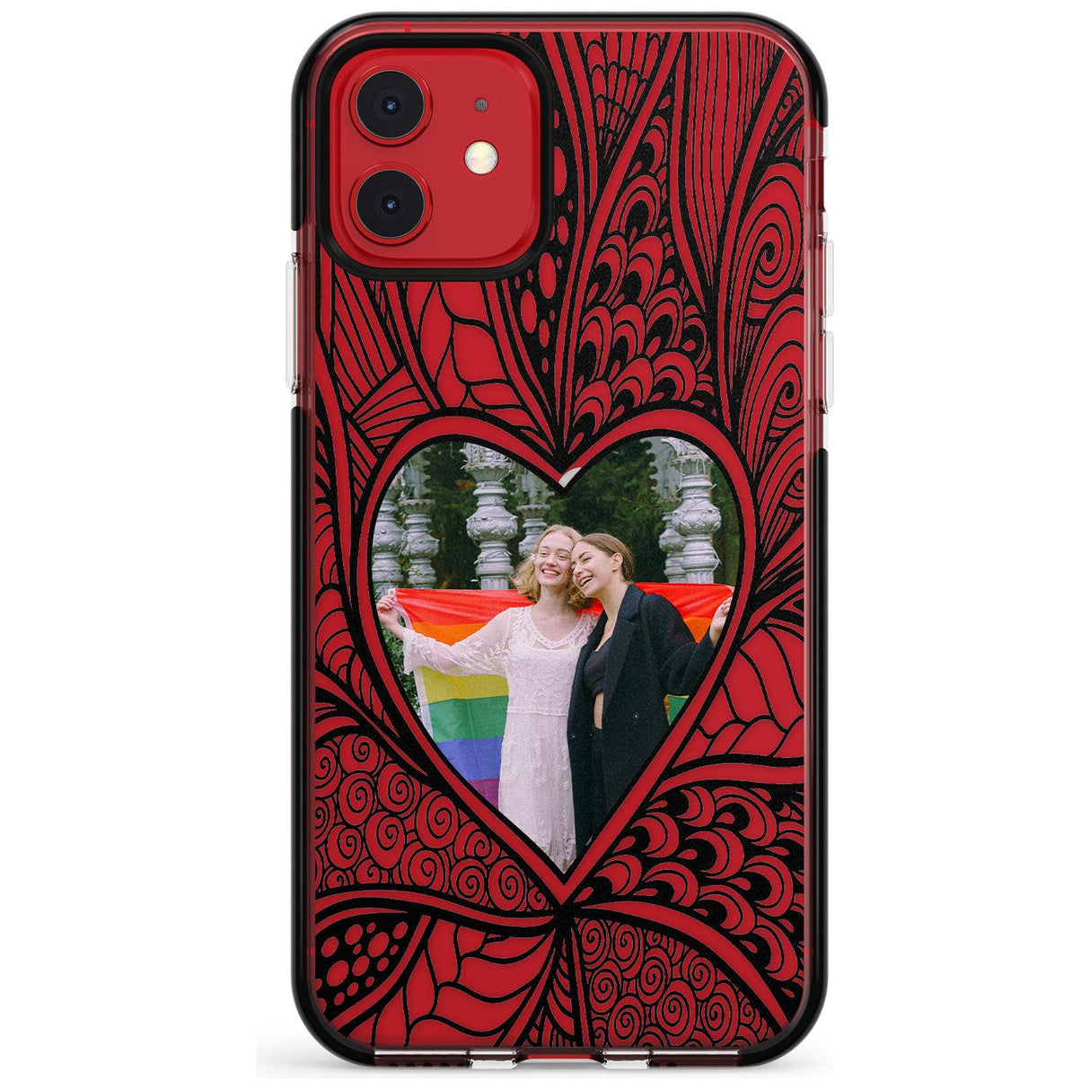 Personalised Henna Heart Photo Case Black Impact Phone Case for iPhone 11 Pro Max