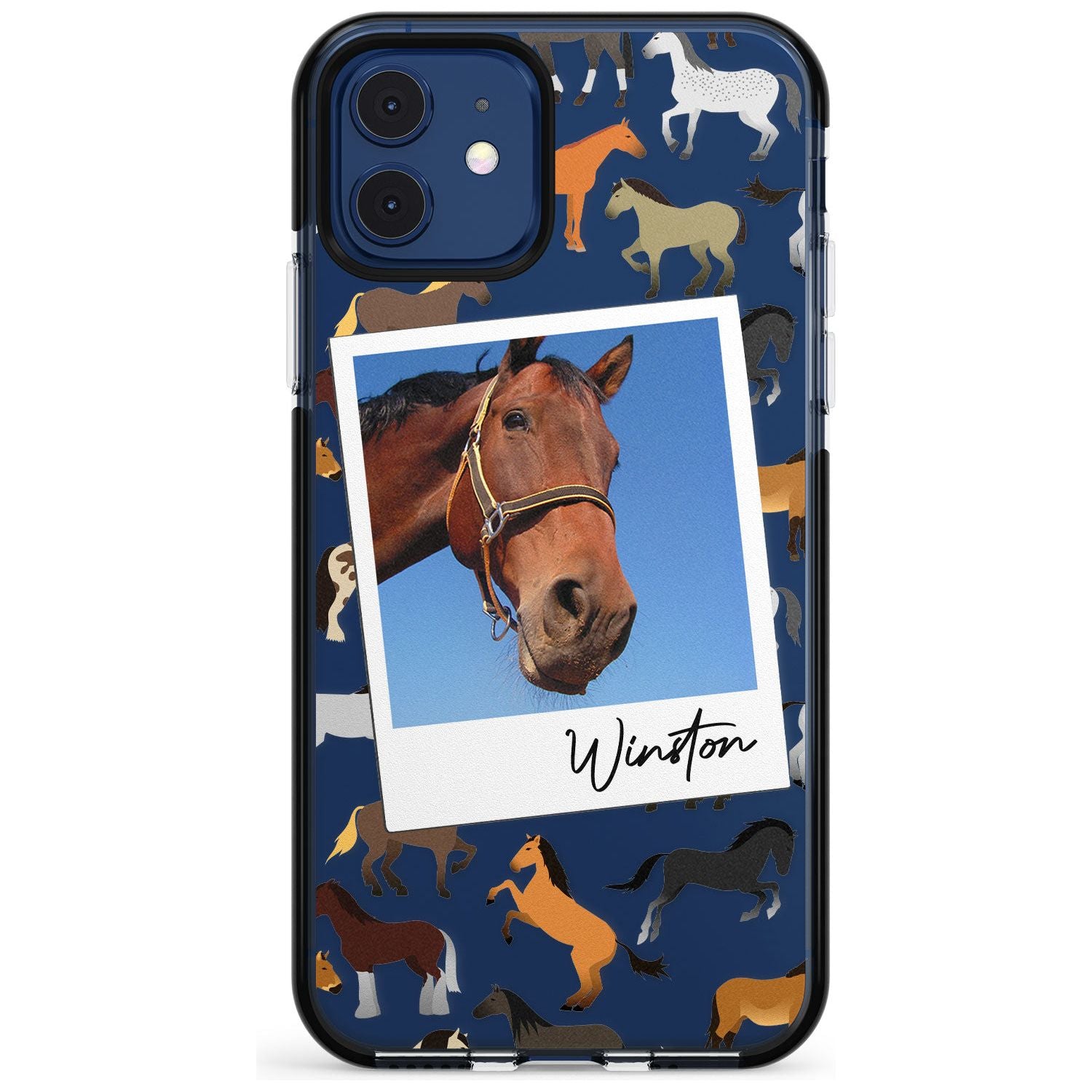 Personalised Horse Polaroid Black Impact Phone Case for iPhone 11 Pro Max