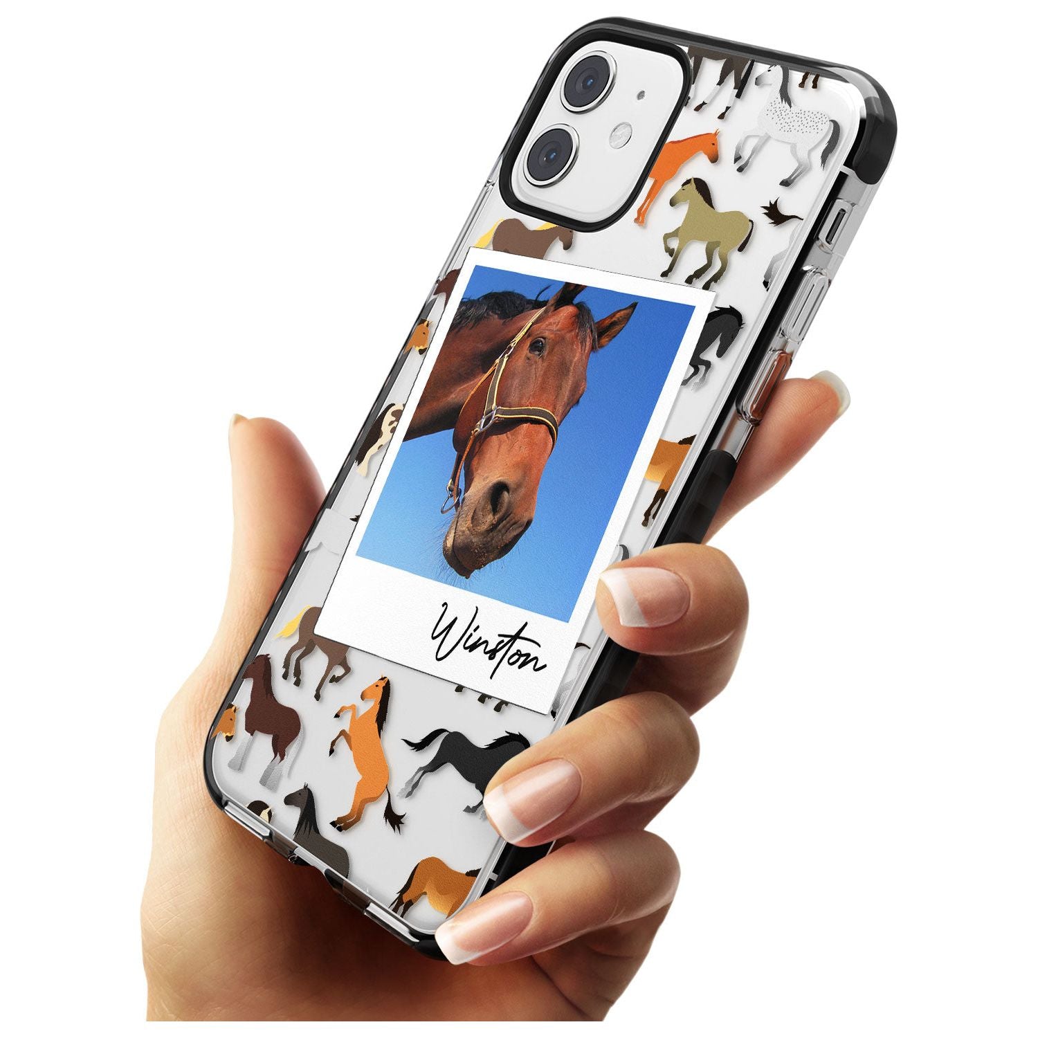 Personalised Horse Polaroid Black Impact Phone Case for iPhone 11 Pro Max