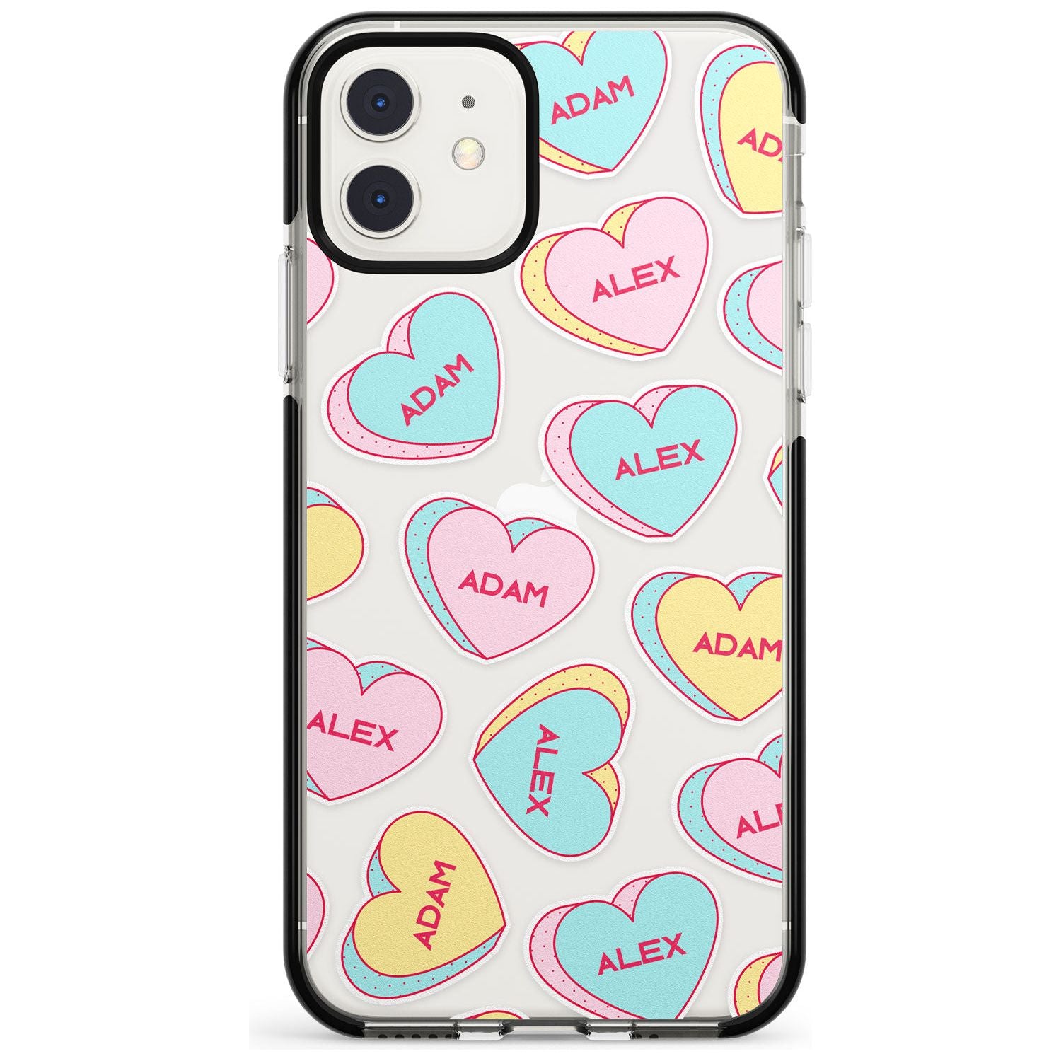 Custom Text Love Hearts Pink Fade Impact Phone Case for iPhone 11 Pro Max
