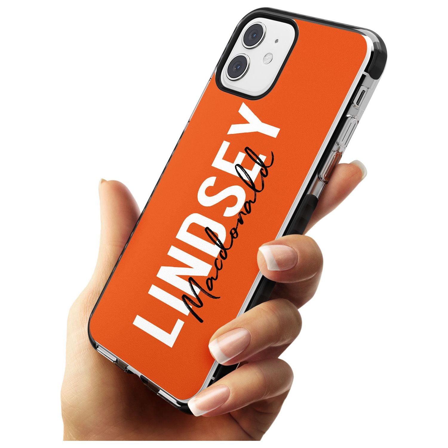 Bold Custom Name: Orange Black Impact Phone Case for iPhone 11