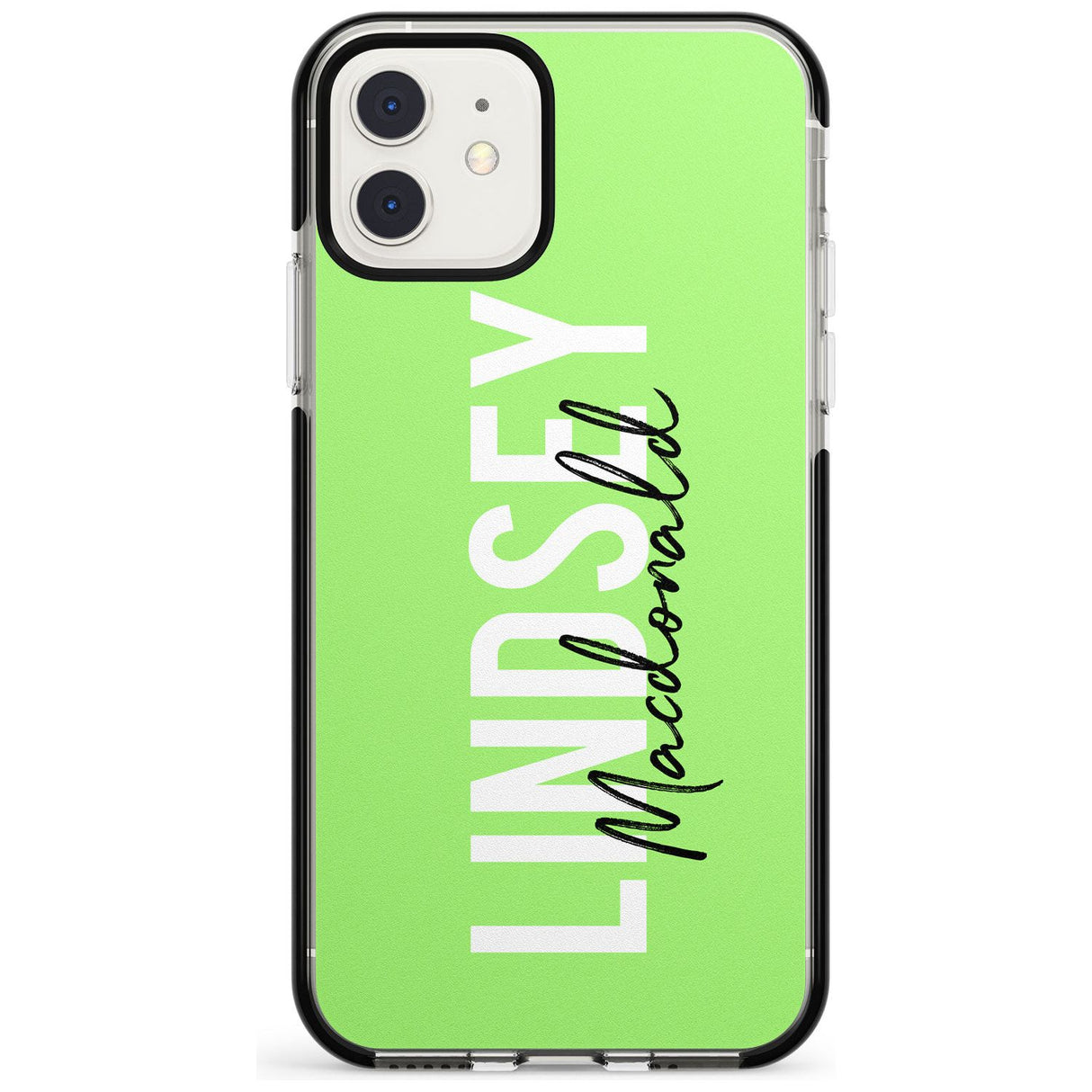 Bold Custom Name: Lime Black Impact Phone Case for iPhone 11