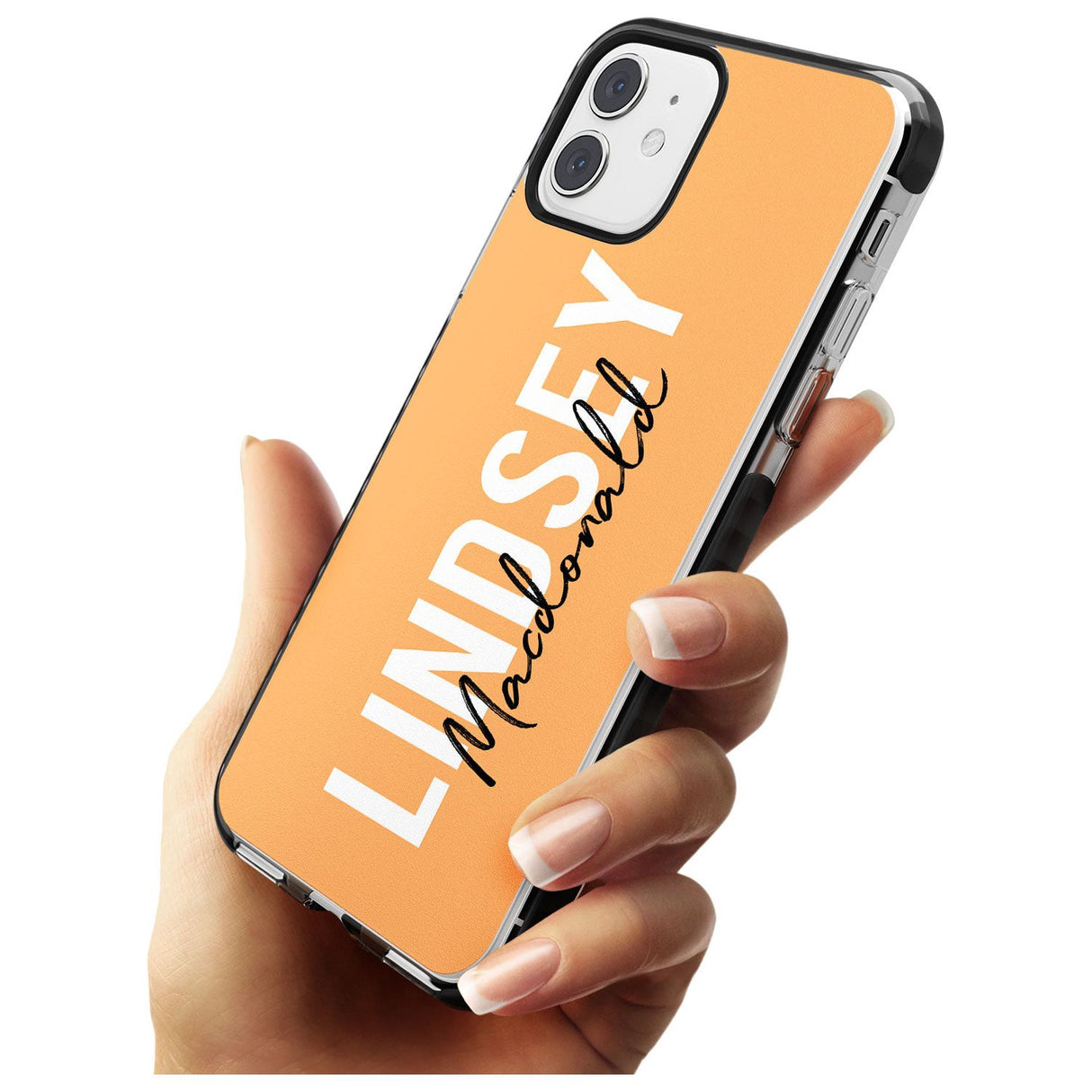 Bold Custom Name: Peach Black Impact Phone Case for iPhone 11