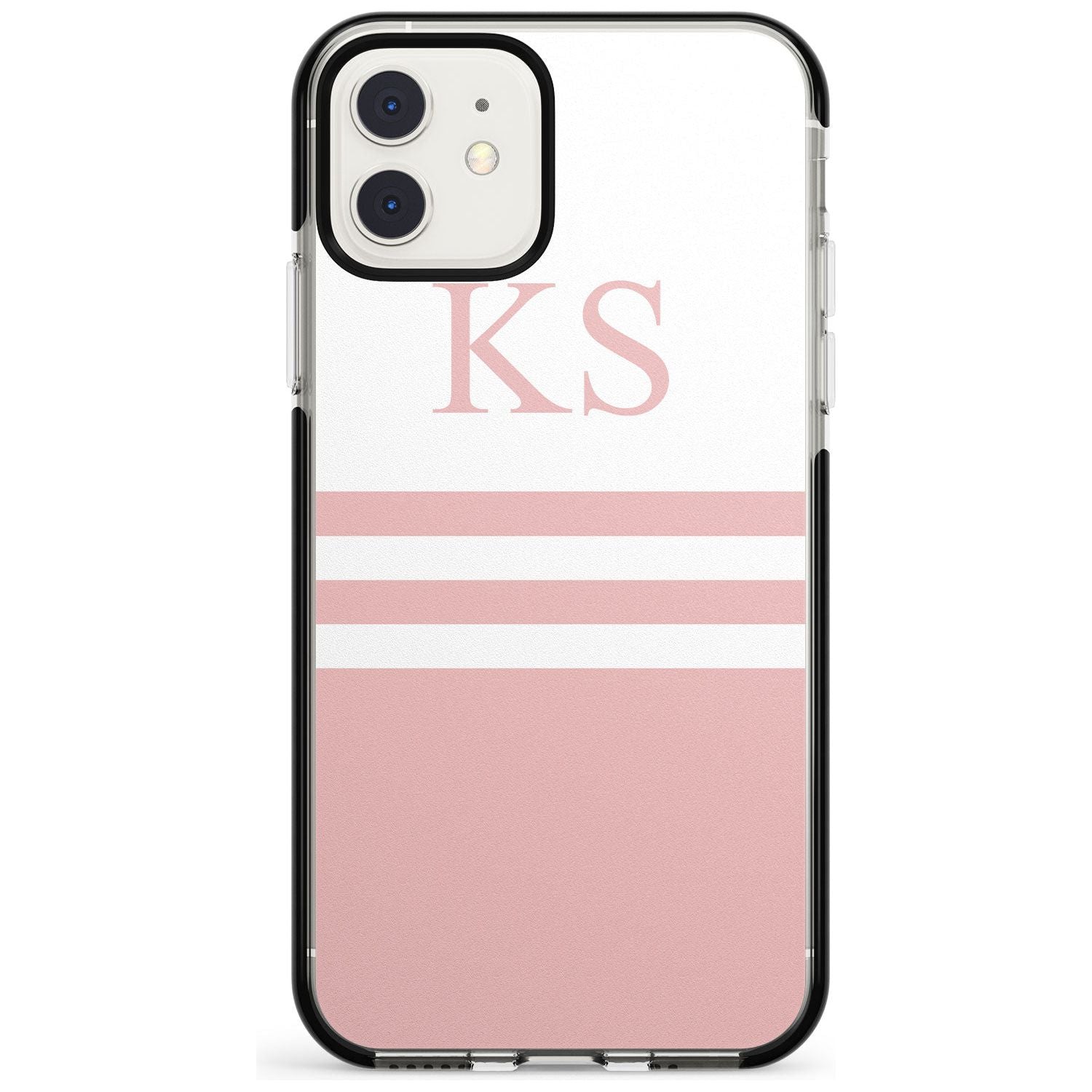 Minimal Pink Stripes & Initials iPhone Case  Black Impact Custom Phone Case - Case Warehouse