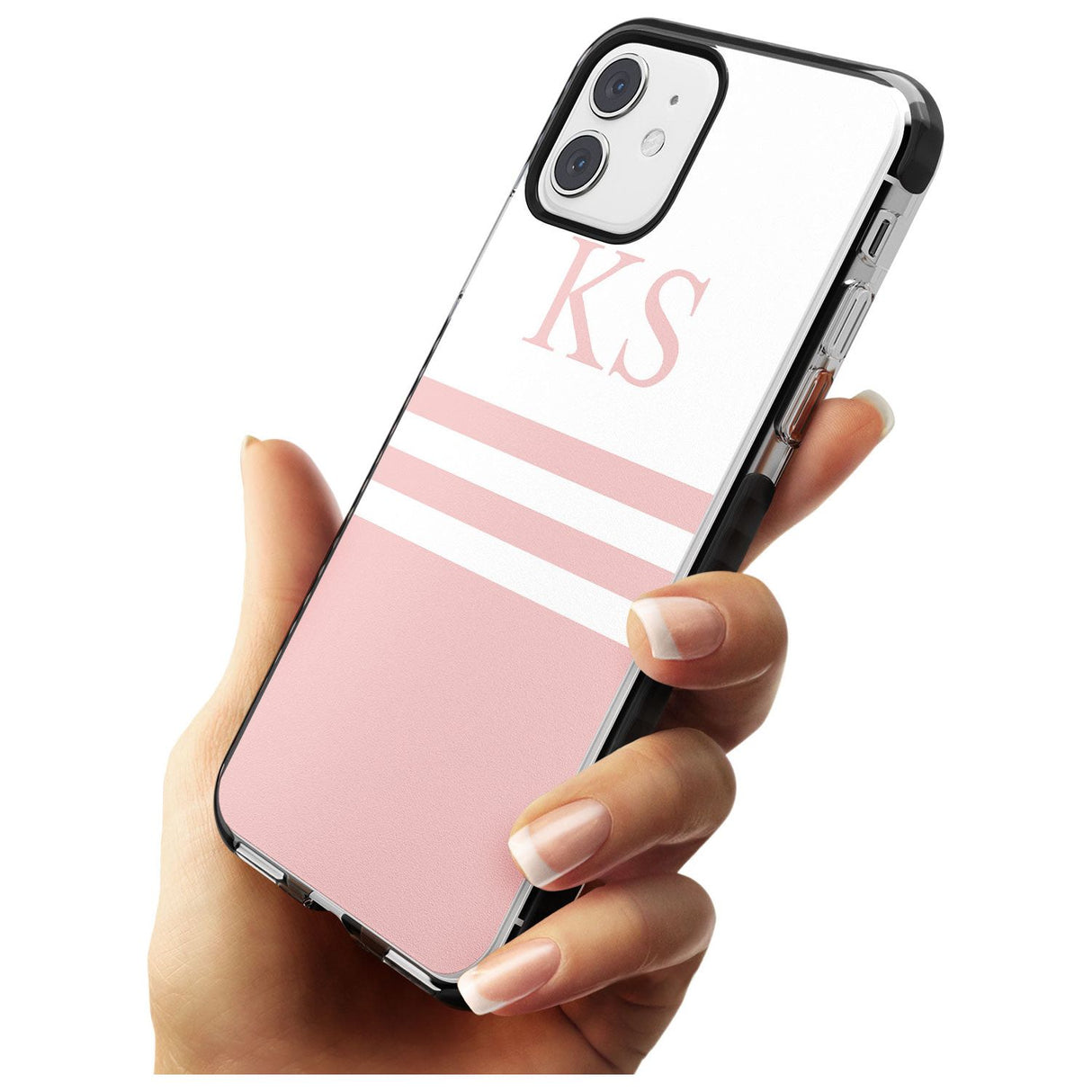 Minimal Pink Stripes & Initials iPhone Case   Custom Phone Case - Case Warehouse