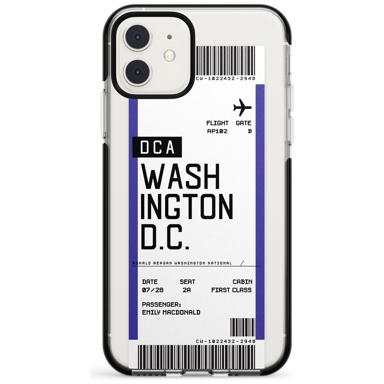 Washington D.C. Boarding Pass iPhone Case  Black Impact Custom Phone Case - Case Warehouse