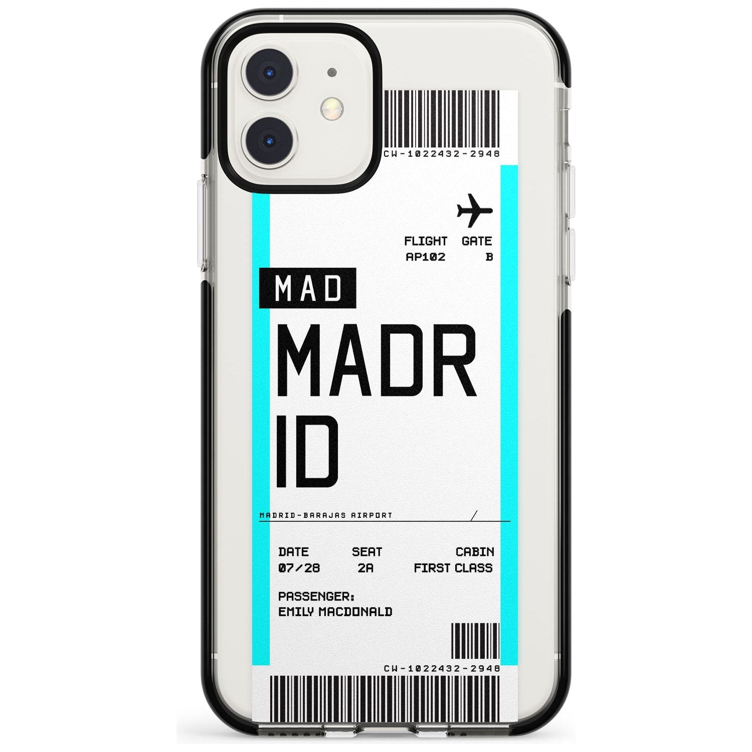 Madrid Boarding Pass iPhone Case  Black Impact Custom Phone Case - Case Warehouse