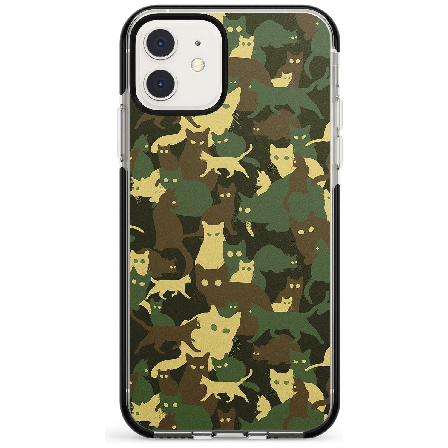 Forest Green Cat Camouflage Pattern Black Impact Phone Case for iPhone 11