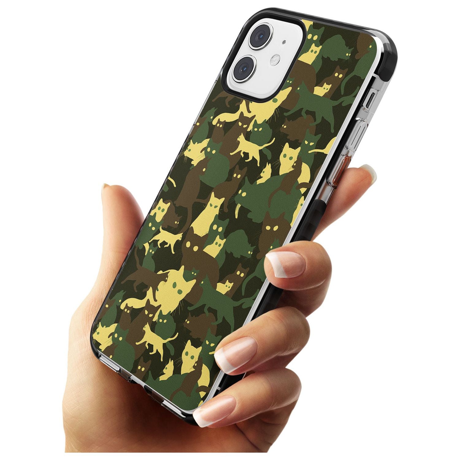 Forest Green Cat Camouflage Pattern Black Impact Phone Case for iPhone 11