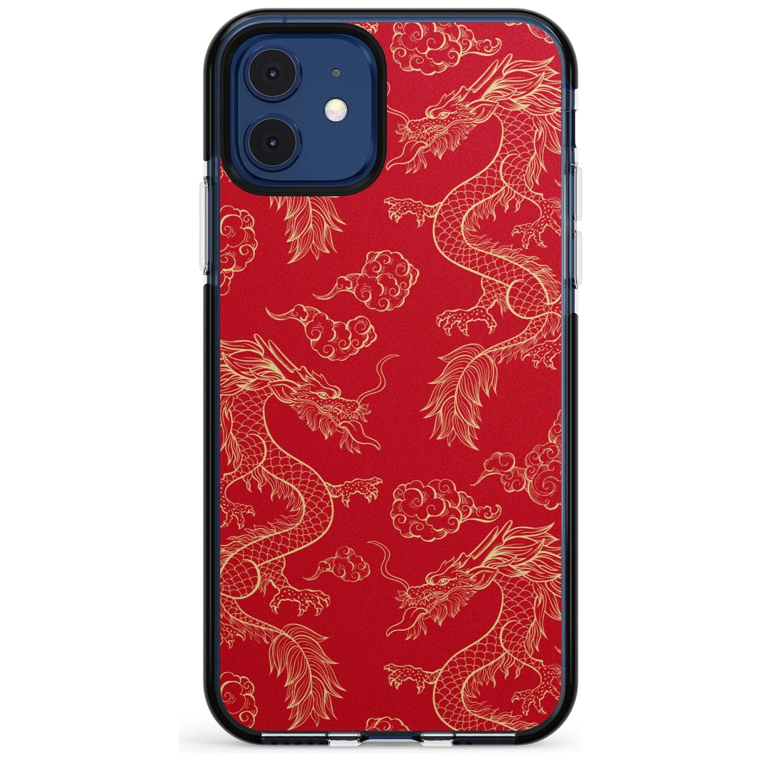 Red and Gold Dragon Pattern Black Impact Phone Case for iPhone 11 Pro Max
