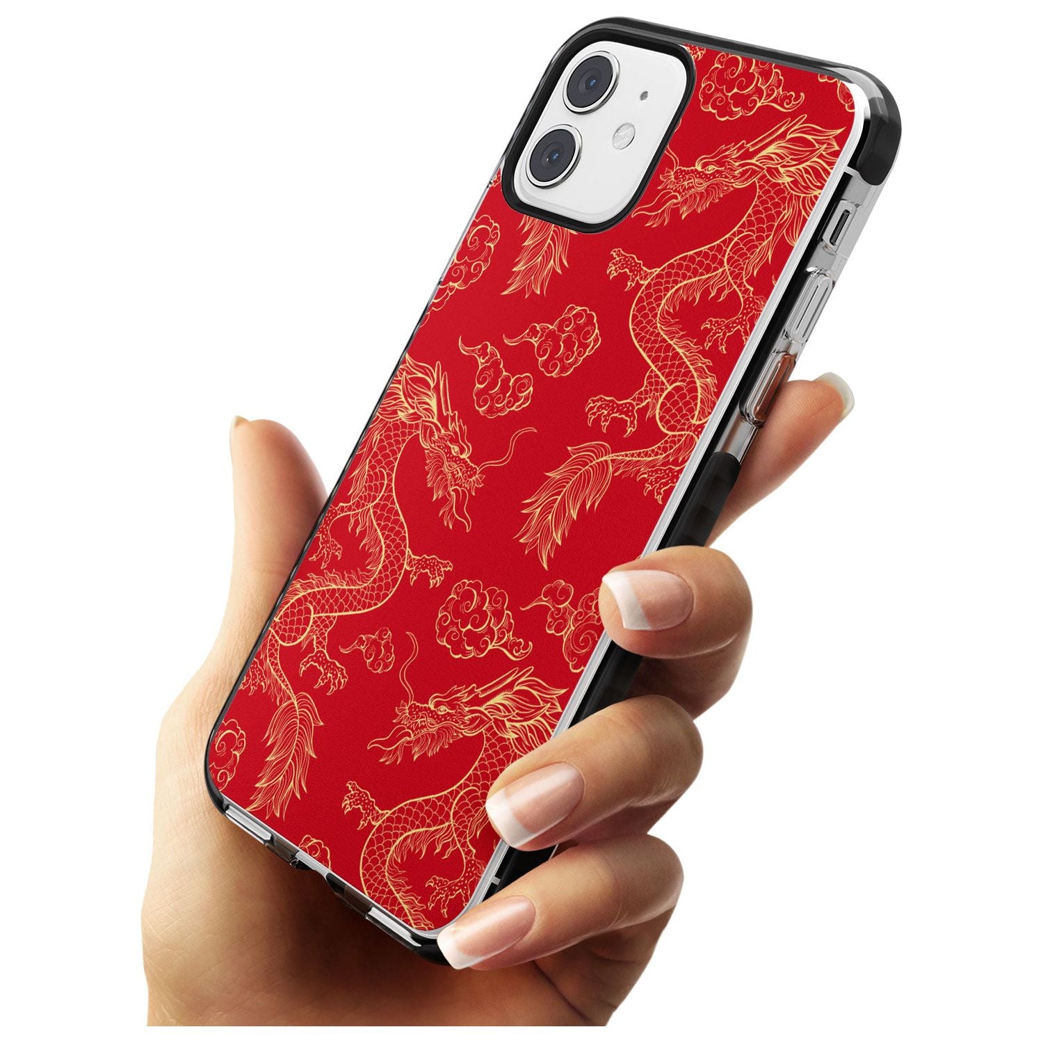 Red and Gold Dragon Pattern Black Impact Phone Case for iPhone 11 Pro Max
