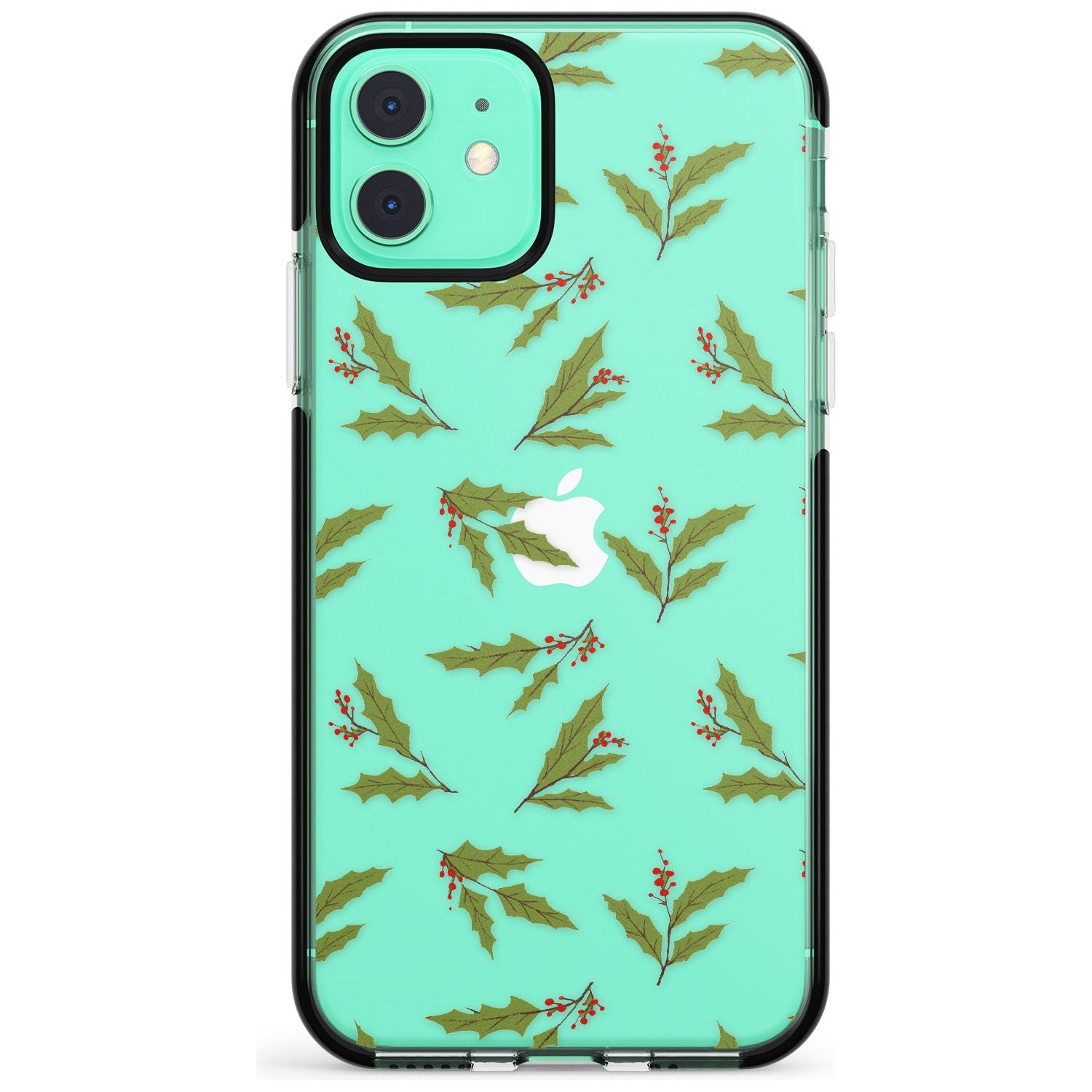 Christmas Holly Pattern Black Impact Phone Case for iPhone 11 Pro Max