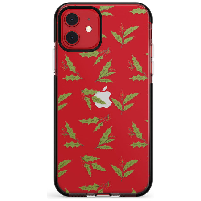 Christmas Holly Pattern Black Impact Phone Case for iPhone 11 Pro Max