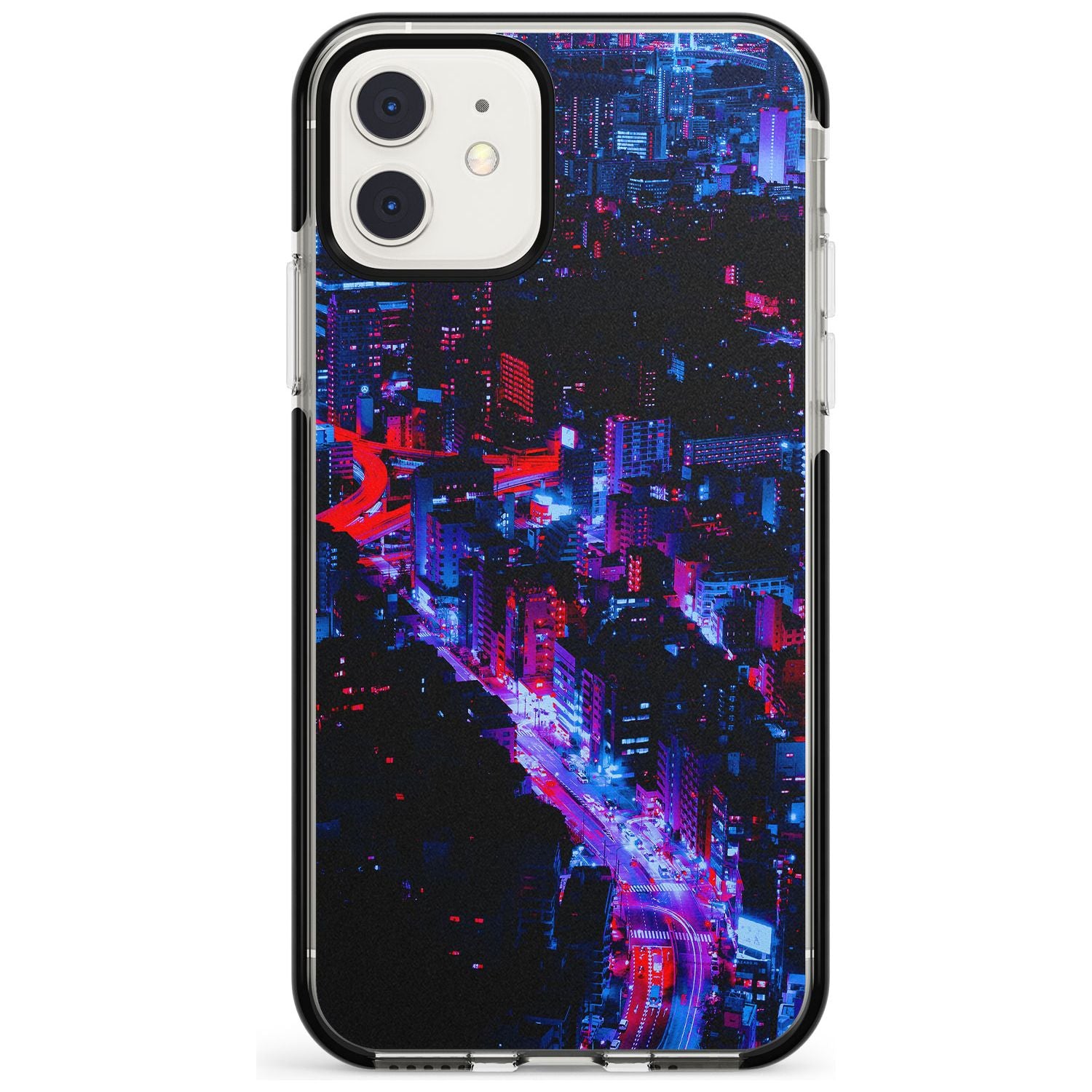 Arial City View - Neon Cities Photographs Black Impact Phone Case for iPhone 11