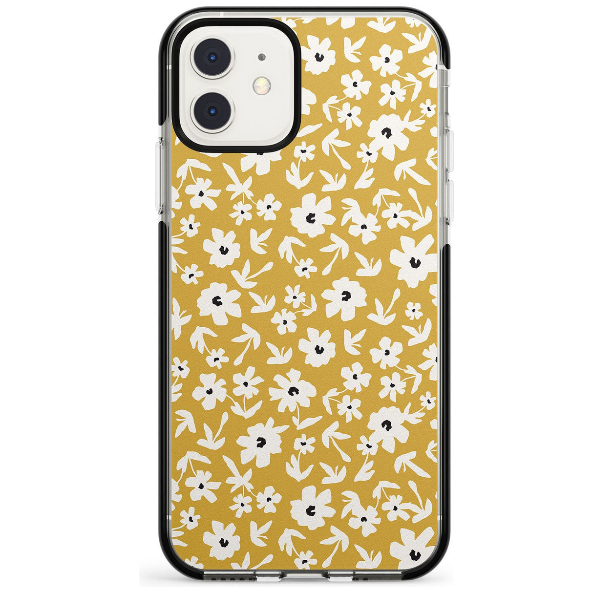 Floral Print on Mustard - Cute Floral Design Pink Fade Impact Phone Case for iPhone 11 Pro Max