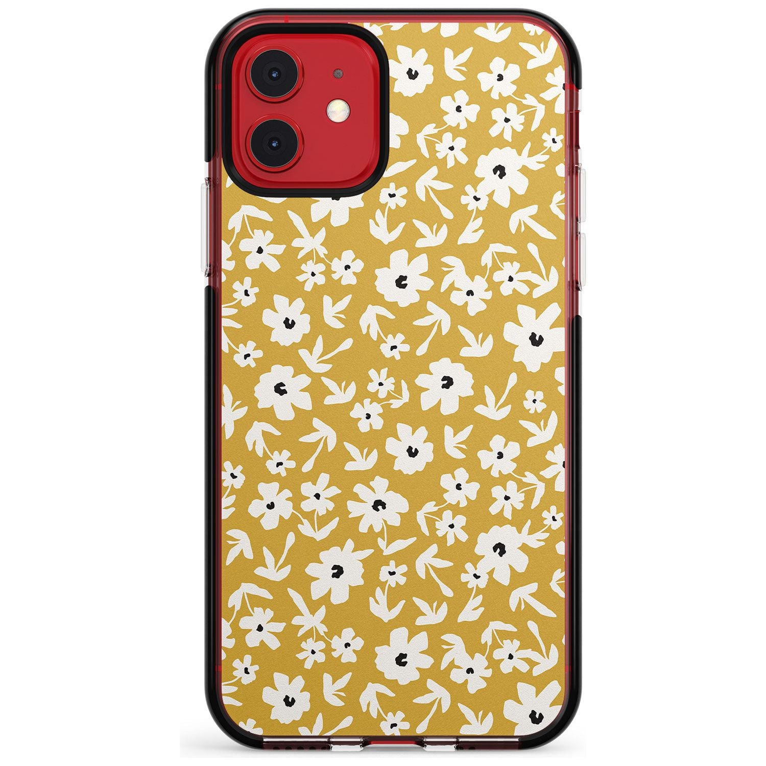 Floral Print on Mustard - Cute Floral Design Pink Fade Impact Phone Case for iPhone 11 Pro Max