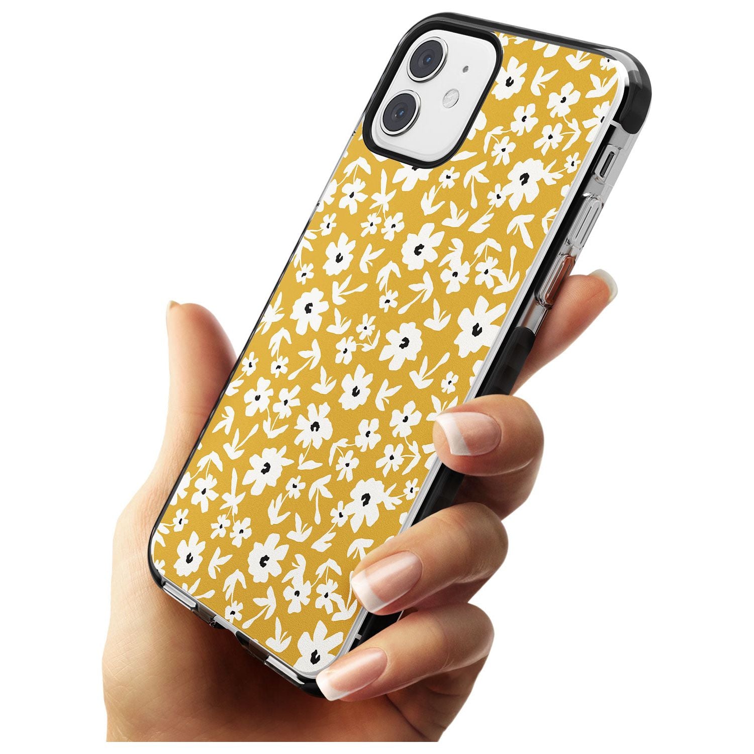 Floral Print on Mustard - Cute Floral Design Pink Fade Impact Phone Case for iPhone 11 Pro Max