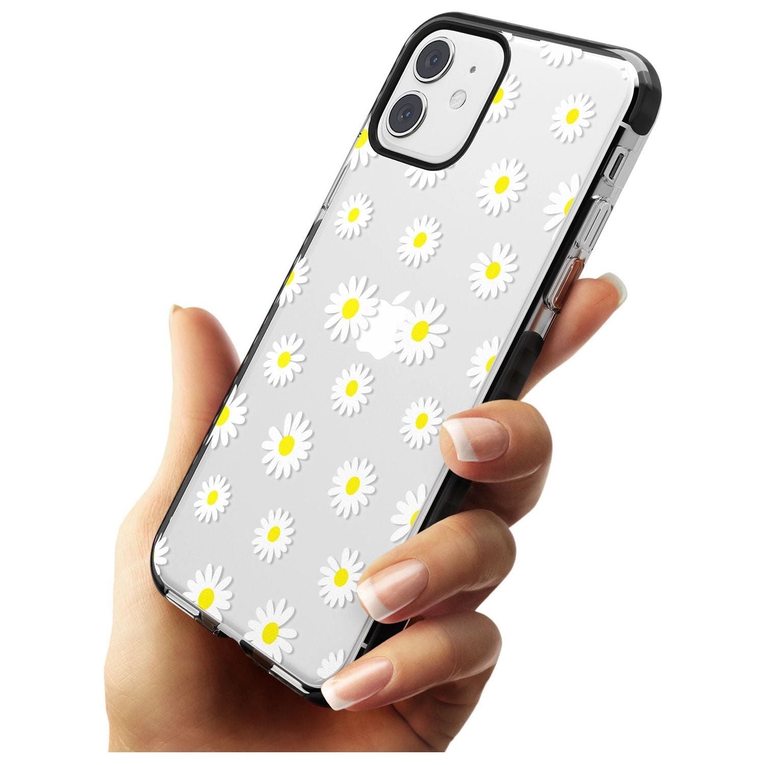 White Daisy Pattern (Clear) Black Impact Phone Case for iPhone 11