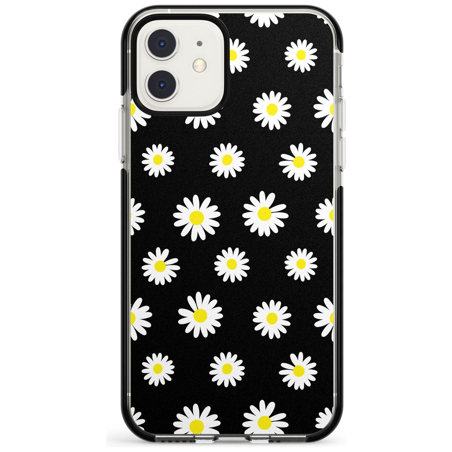 White Daisy Pattern (Black) Black Impact Phone Case for iPhone 11