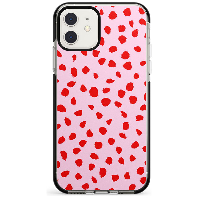 Red on Pink Dalmatian Polka Dot Spots Black Impact Phone Case for iPhone 11