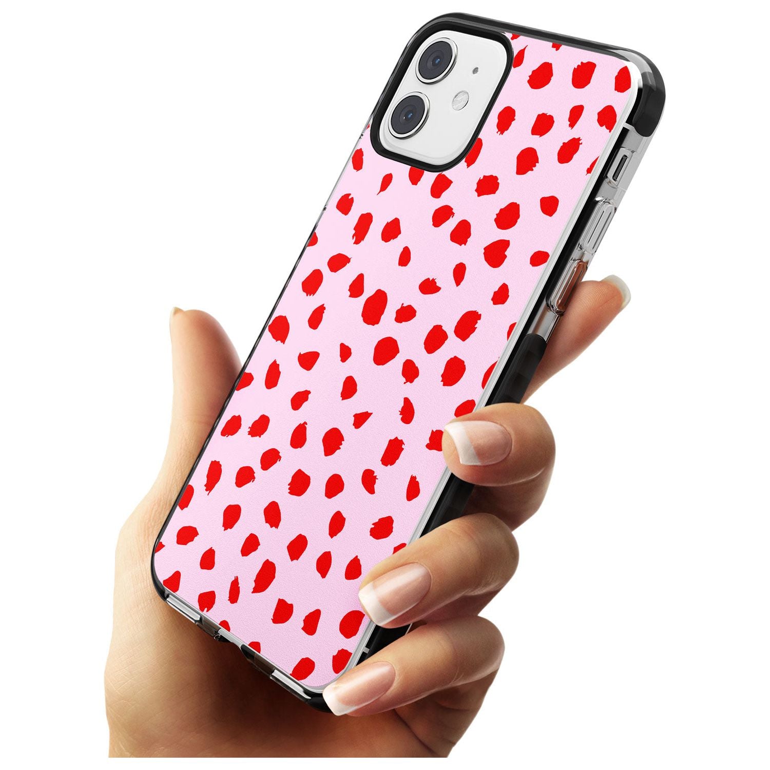 Red on Pink Dalmatian Polka Dot Spots Black Impact Phone Case for iPhone 11