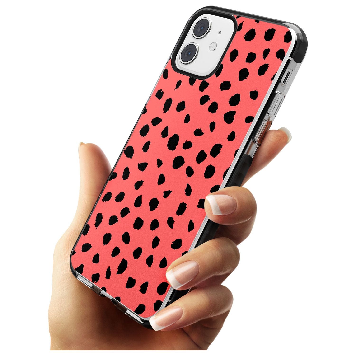 Black on Salmon Pink Dalmatian Polka Dot Spots Black Impact Phone Case for iPhone 11