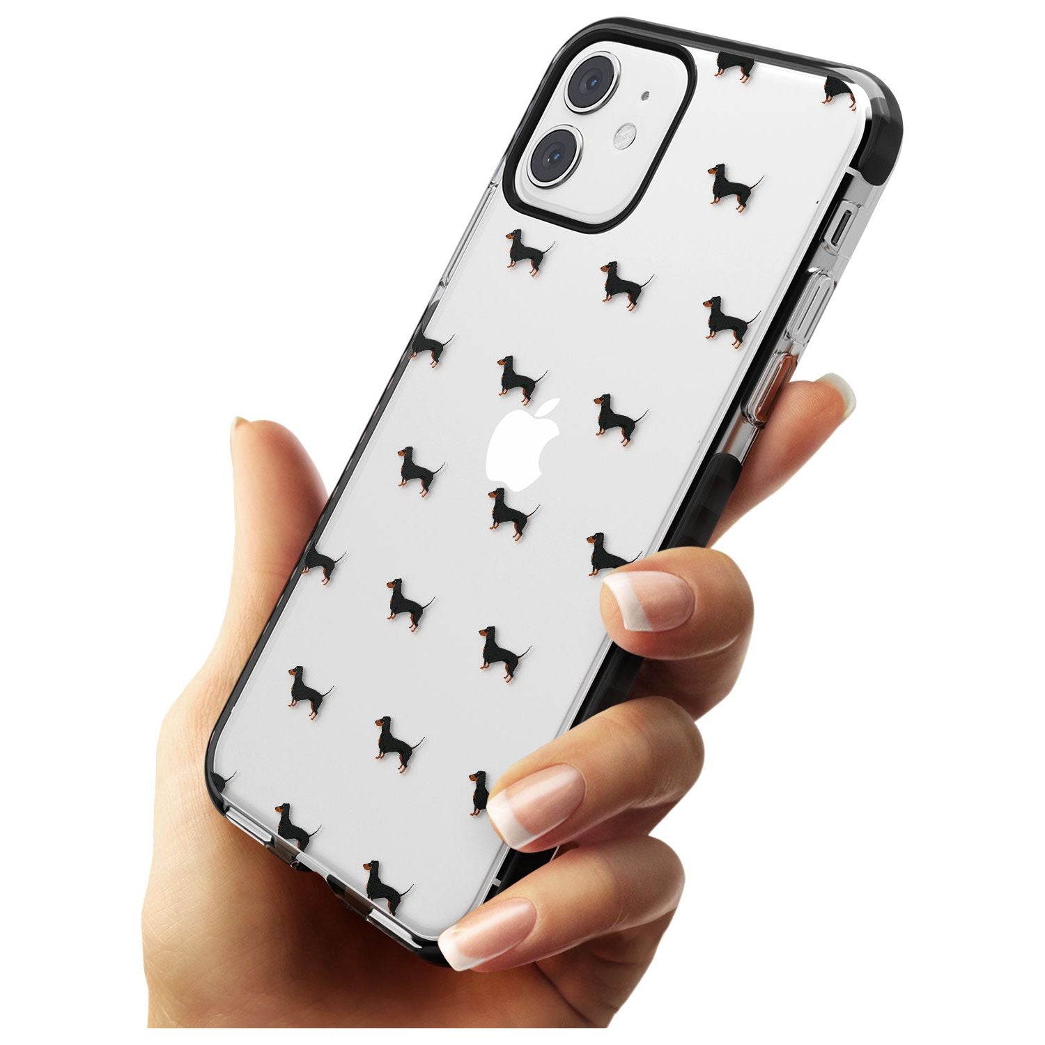 Dachshund Dog Pattern Clear Black Impact Phone Case for iPhone 11