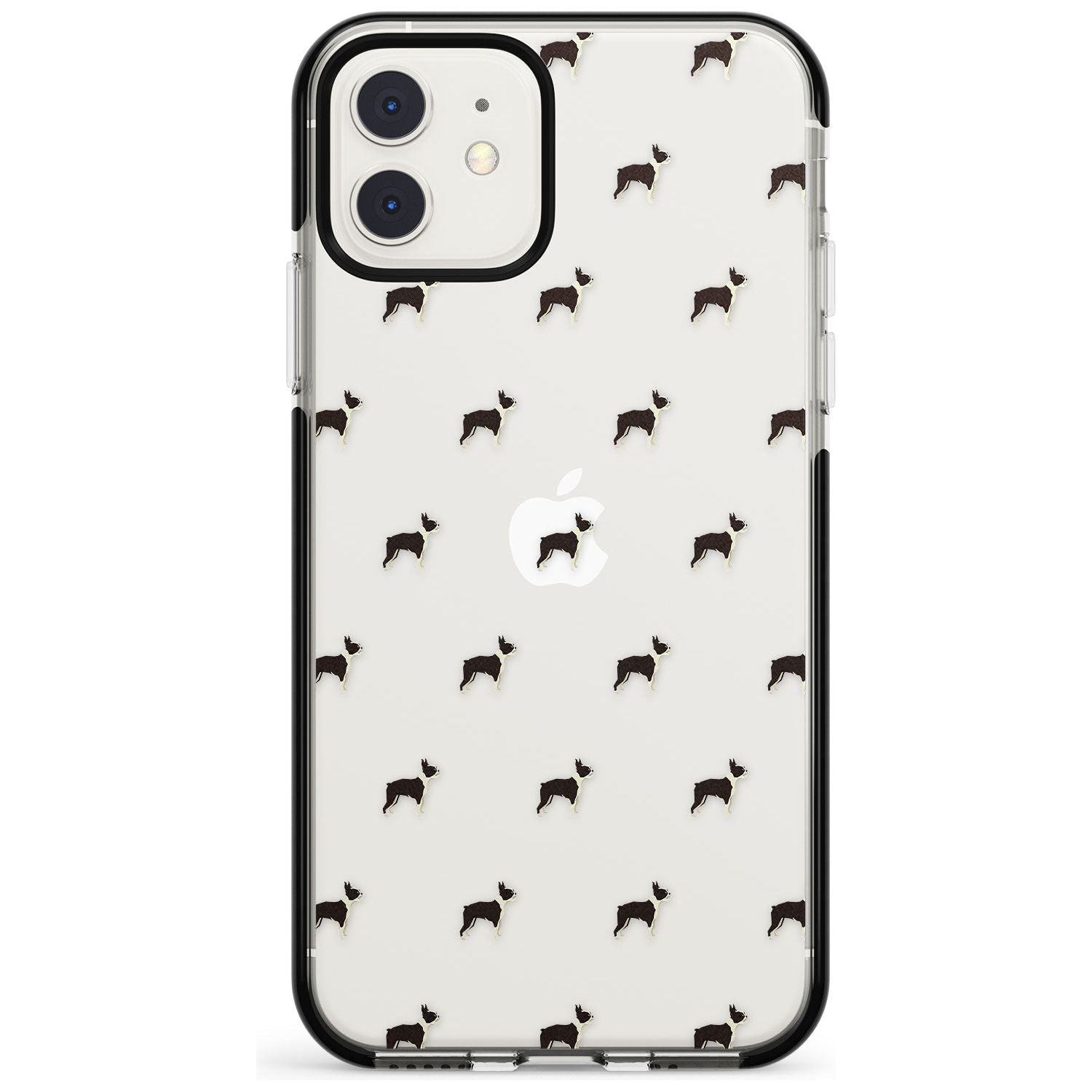 Boston Terrier Dog Pattern Clear Black Impact Phone Case for iPhone 11